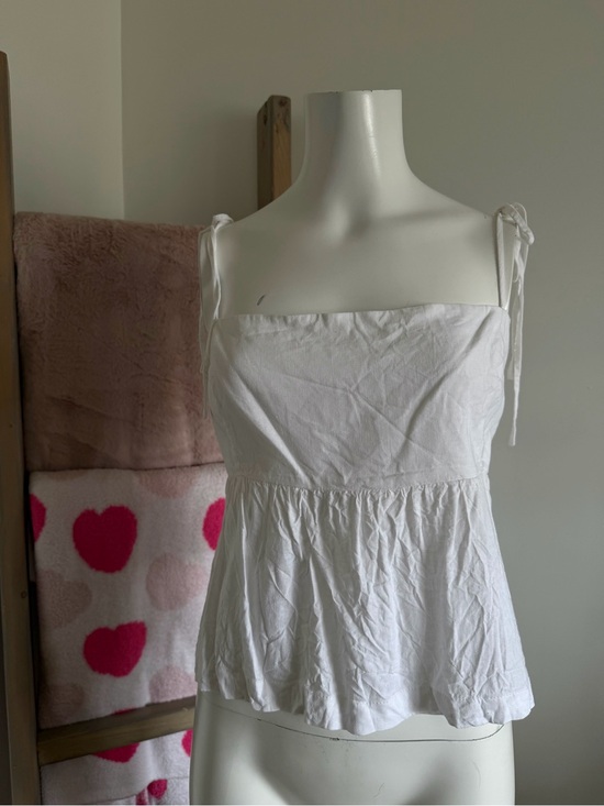 Dynamite Tops - Dynamite White Linen Blend Peplum Cami | Tie Straps | Size Large